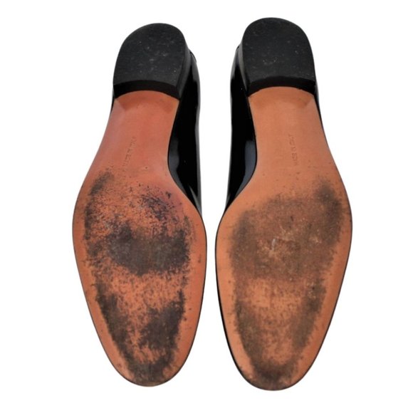 VTG Salvatore Ferragamo Loafer Black Patent Leather Gold Chain Accent Size 10 4A - Picture 12 of 12